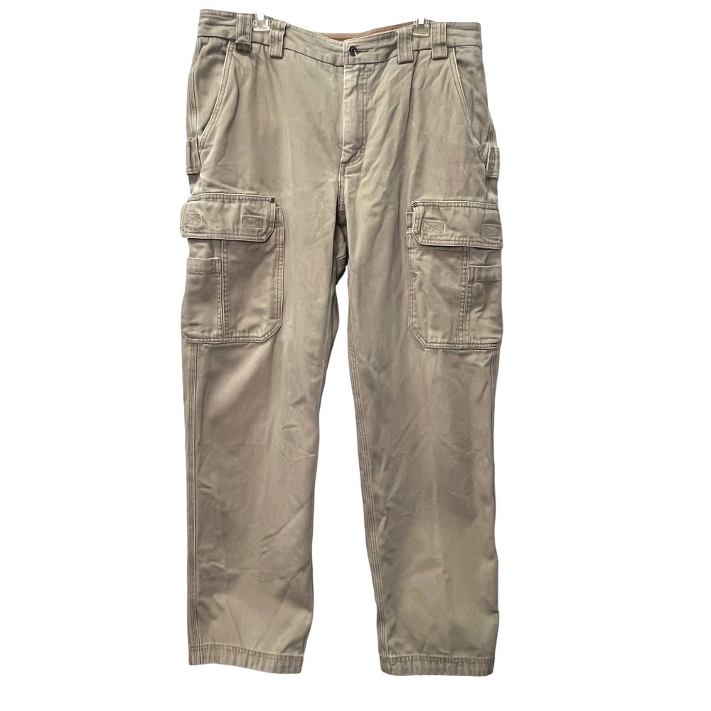Duluth Firehose Relaxed Fit Cargo Carpenter Pants Men 38x34 Khaki Utility Work